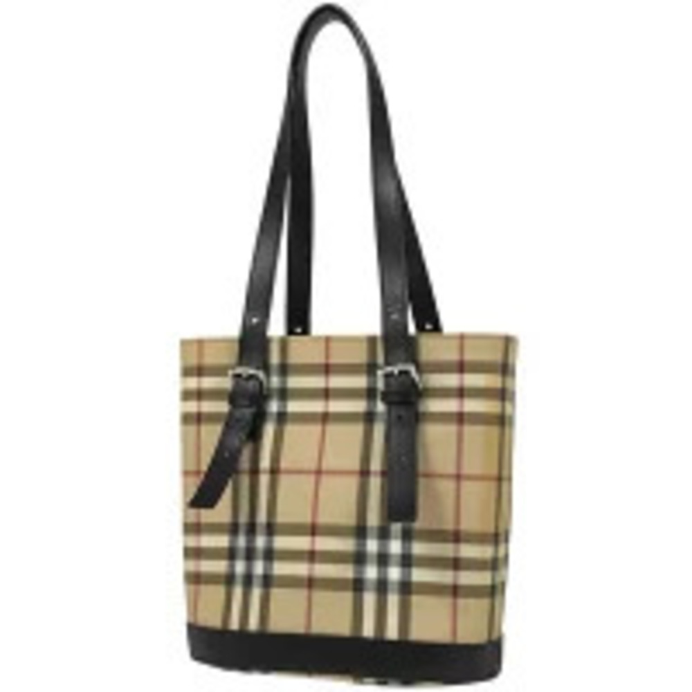 Burberry check handbag tote bag canvas black beige